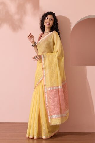 Light Yellow Woven Pure Silk Cotton Chanderi Saree thumbnail image number null