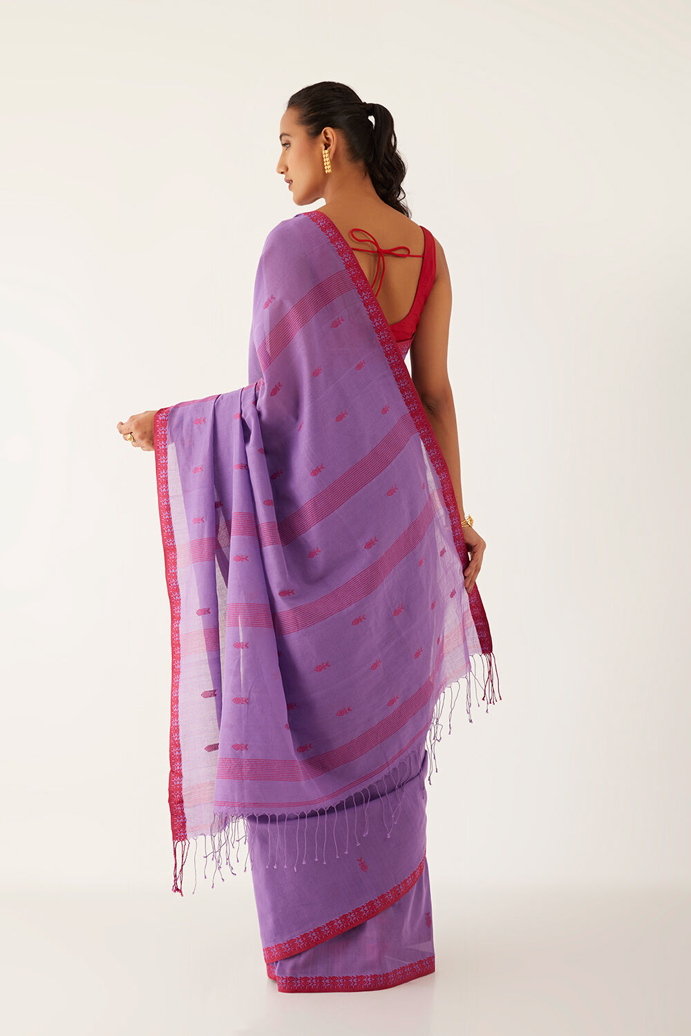 Purple Pure Cotton Woven Bengali Saree image number null