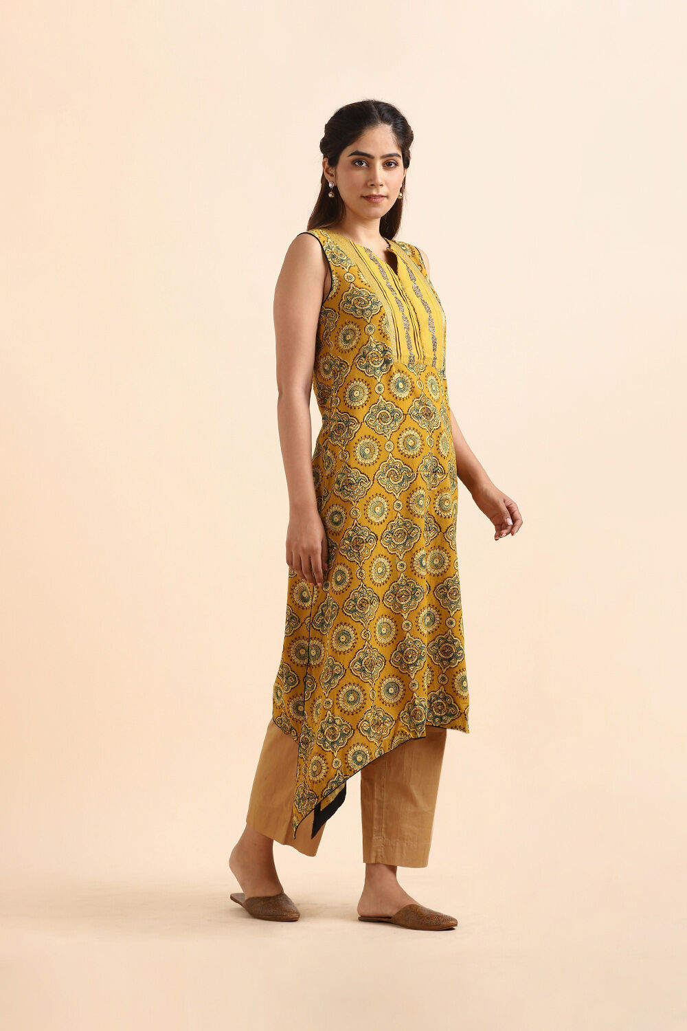 Yellow Ajrakh Block Printed Cotton Kurta image number null