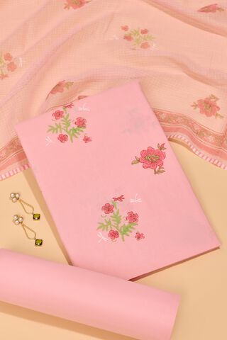Light Pink Block Printed Pure Cotton Unstitched Suit Set image number