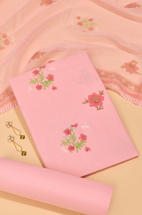 Light Pink Block Printed Pure Cotton Unstitched Suit Set