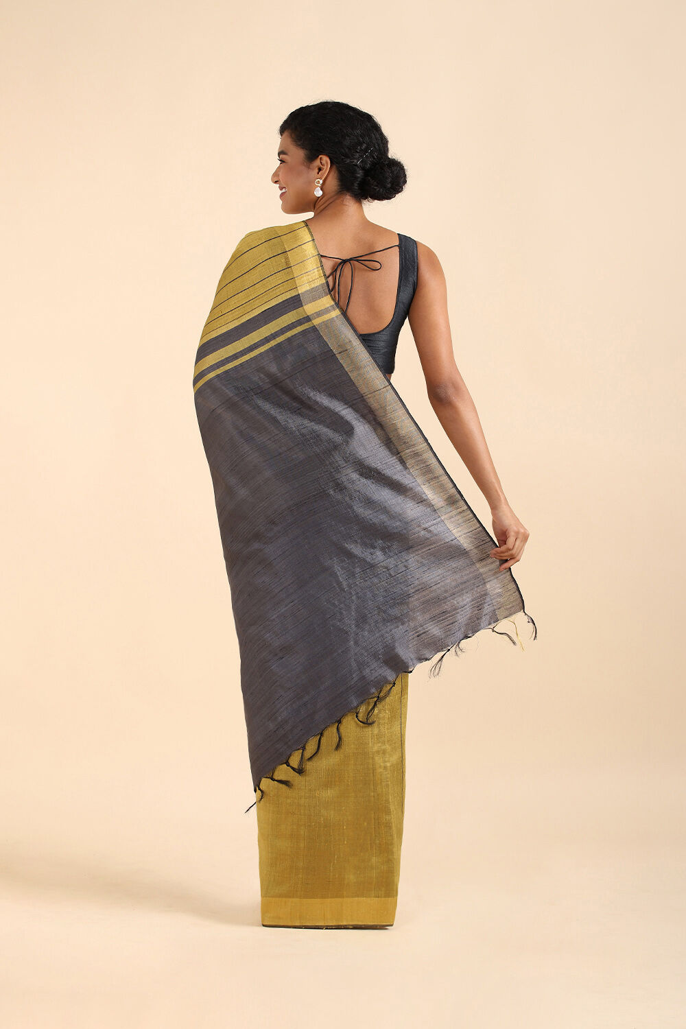 Yellow Pure Tussar Silk Bhagalpuri Saree image number null