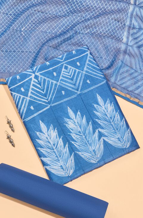 Blue Pure Silk Cotton Tie & Dye Shibori Unstitched Suit Set
