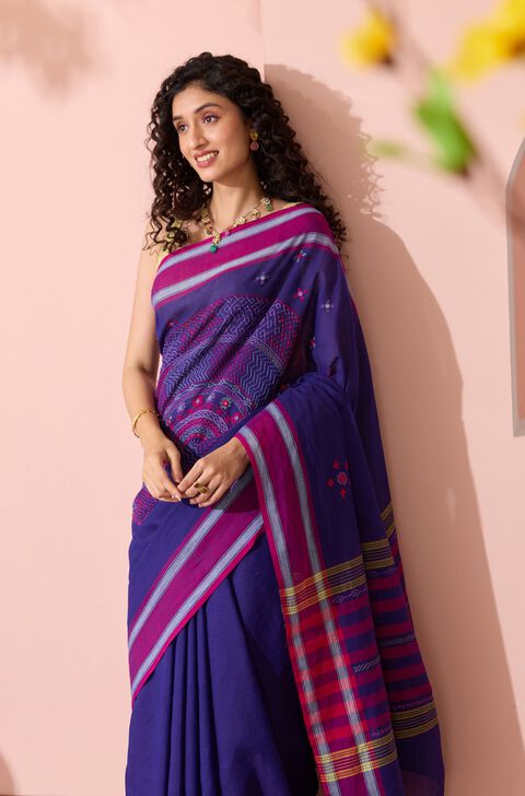 Dark Blue Karnataka Pure Cotton Lambani Saree
