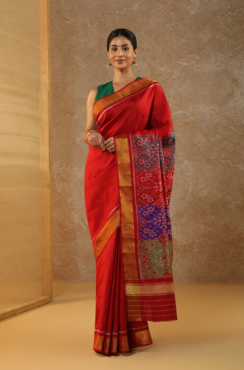 Red Rajkot Pure Silk Ikat Patola Saree