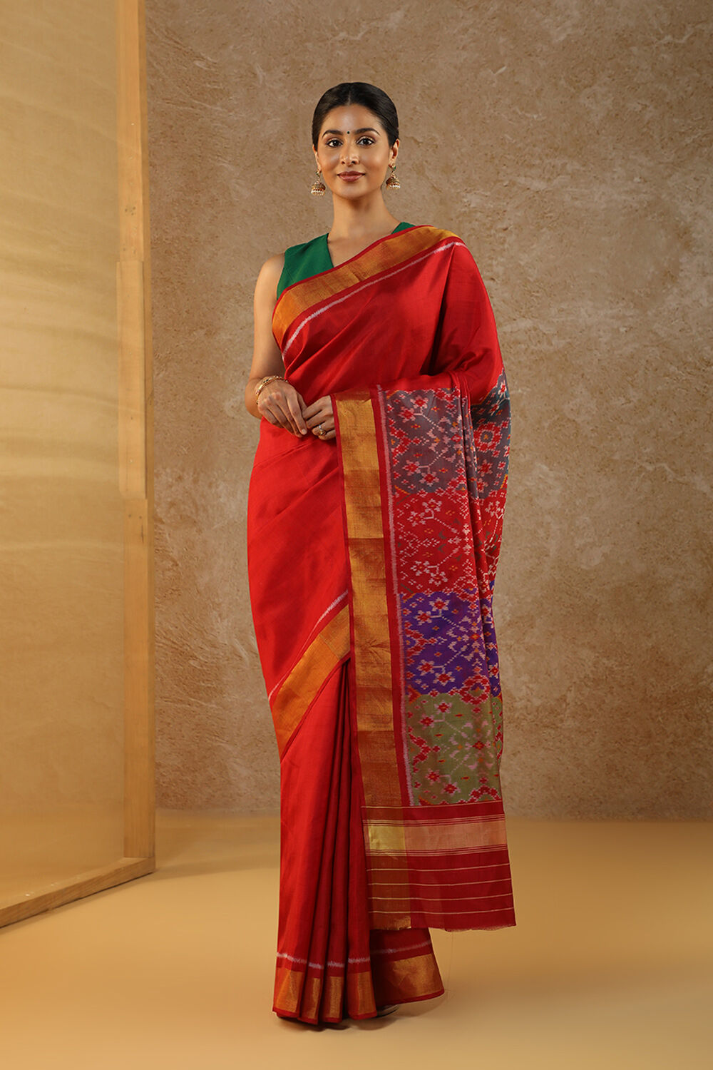 Red Rajkot Pure Silk Ikat Patola Saree image number null
