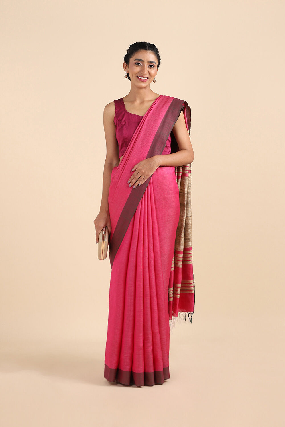 Pink Silk Viscose Bhagalpuri Saree image number null