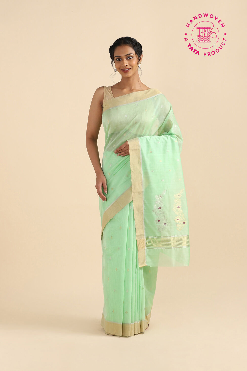 Light Green Pure Silk Cotton Chanderi Saree image number null