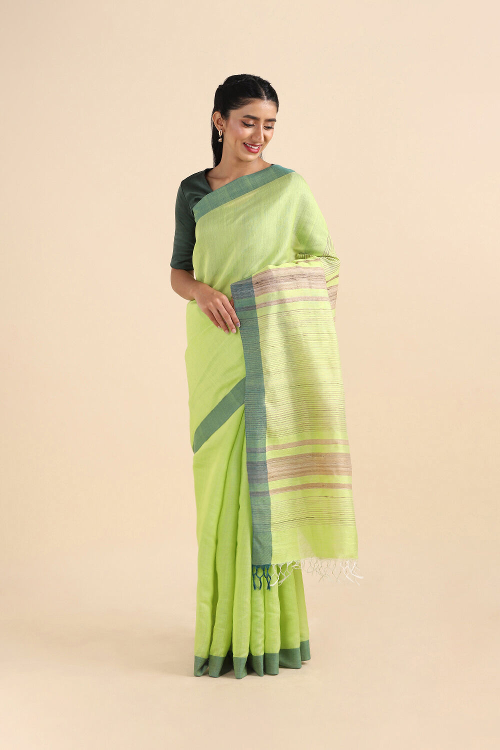 Light Green Pure Silk Viscose Bhagalpuri Saree image number null