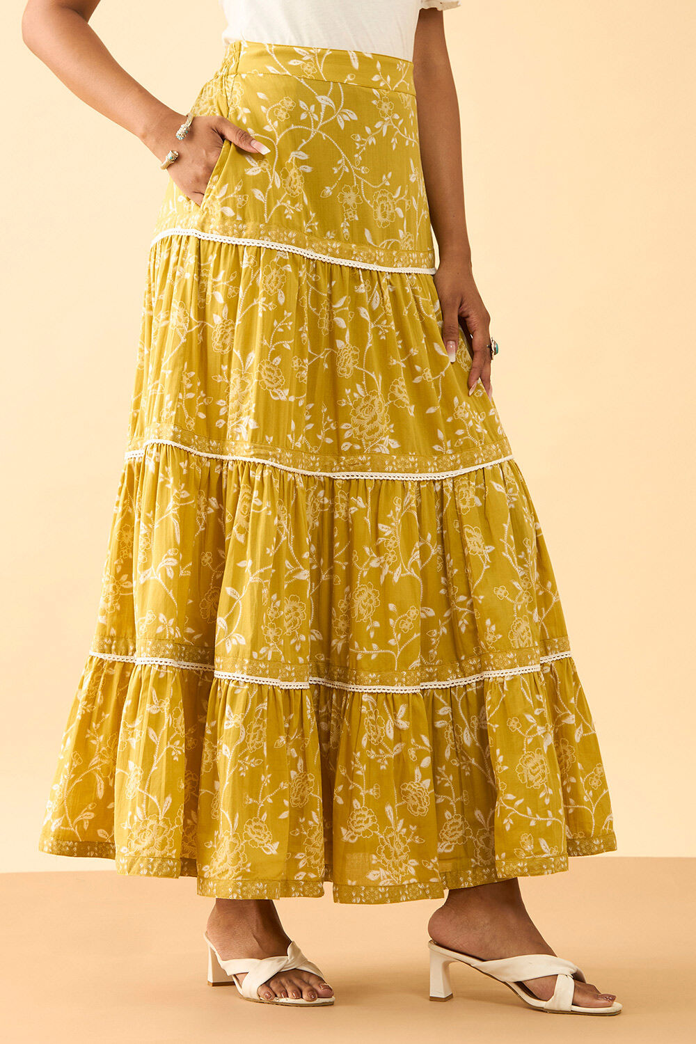 Yellow Rajasthan Screen Printed Pure Cotton Ethnic Skirt image number null