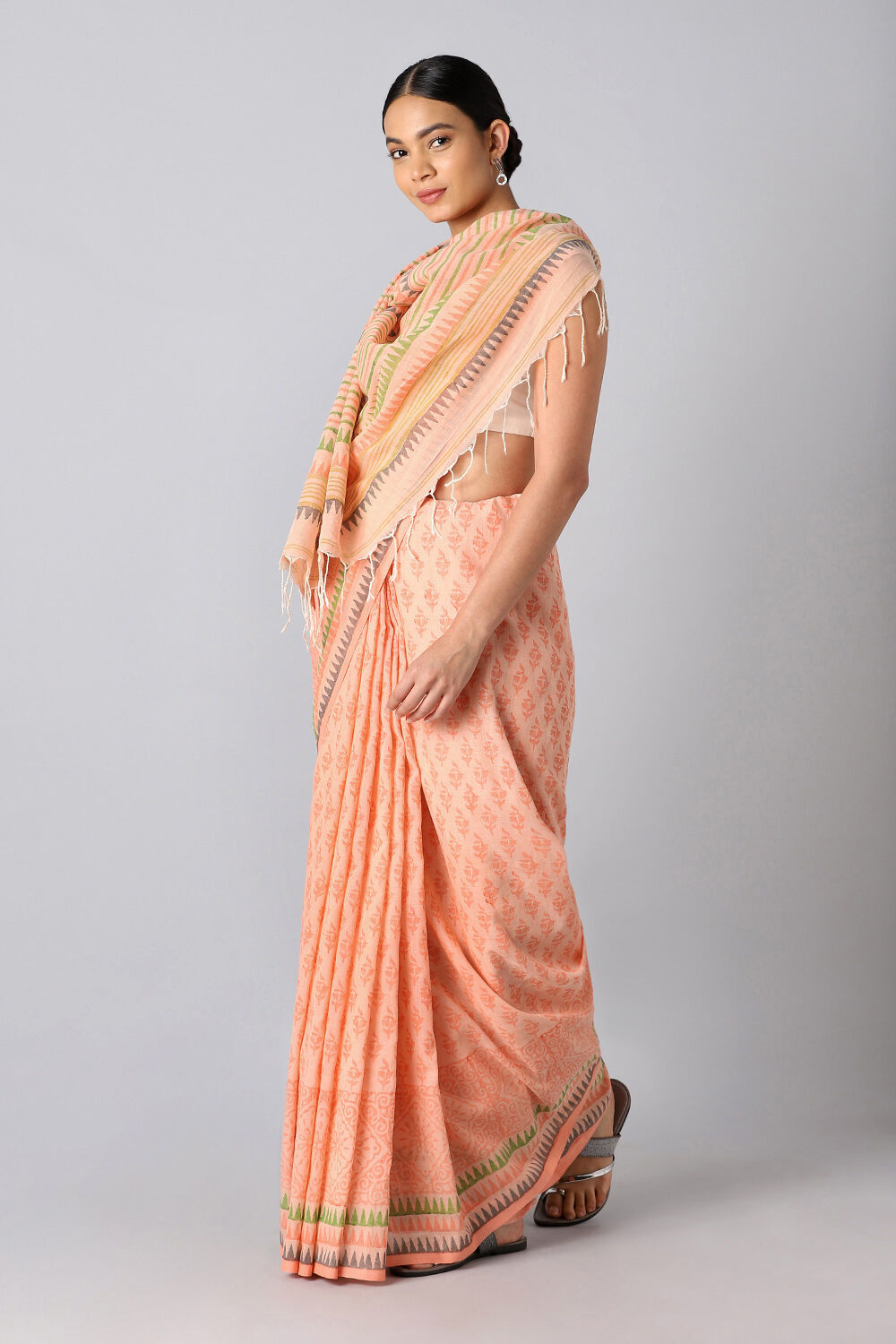 Light Orange Pure Cotton Printed Saree image number null