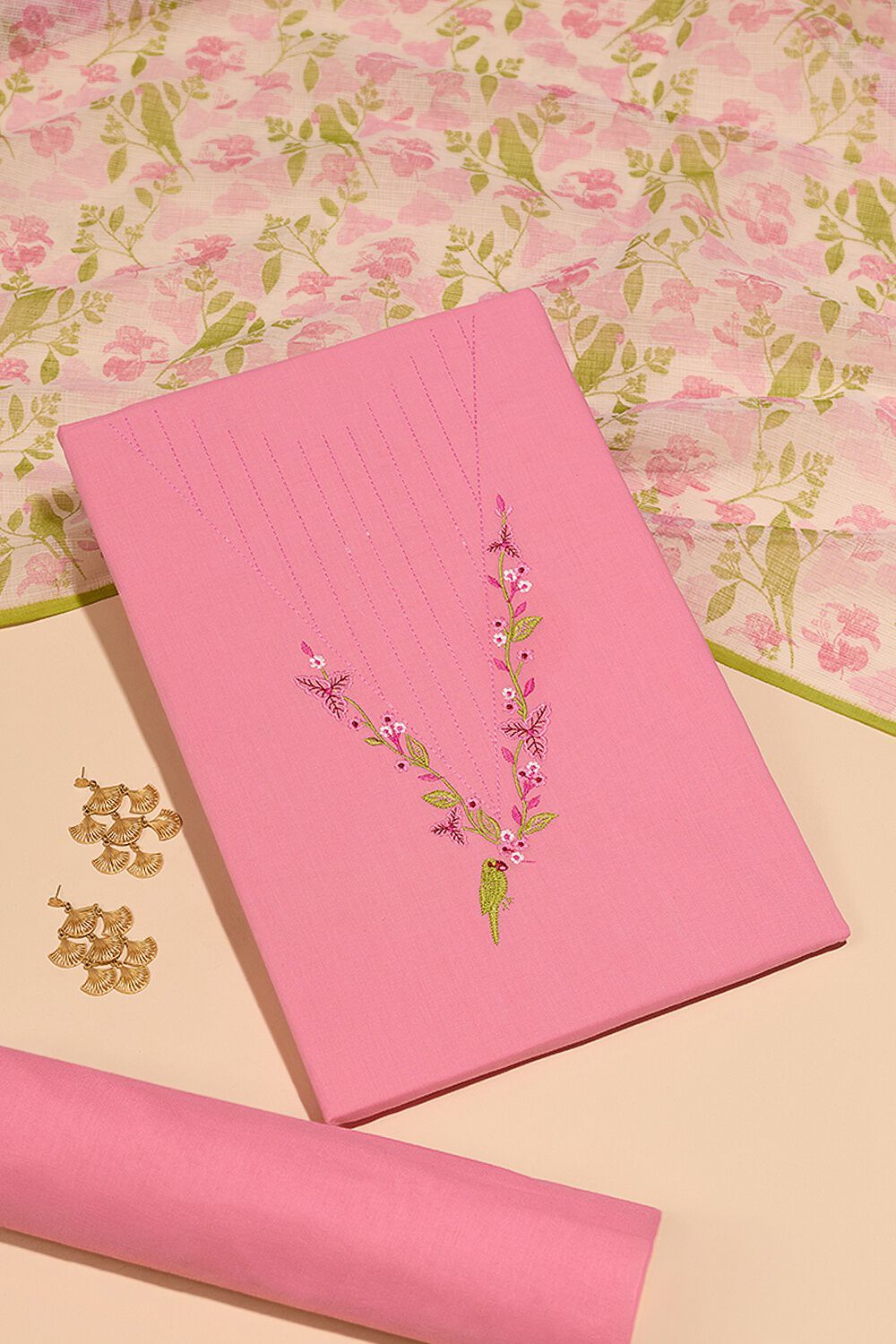 Light Pink Pure Cotton Embroidered Unstitched Suit Set image number null