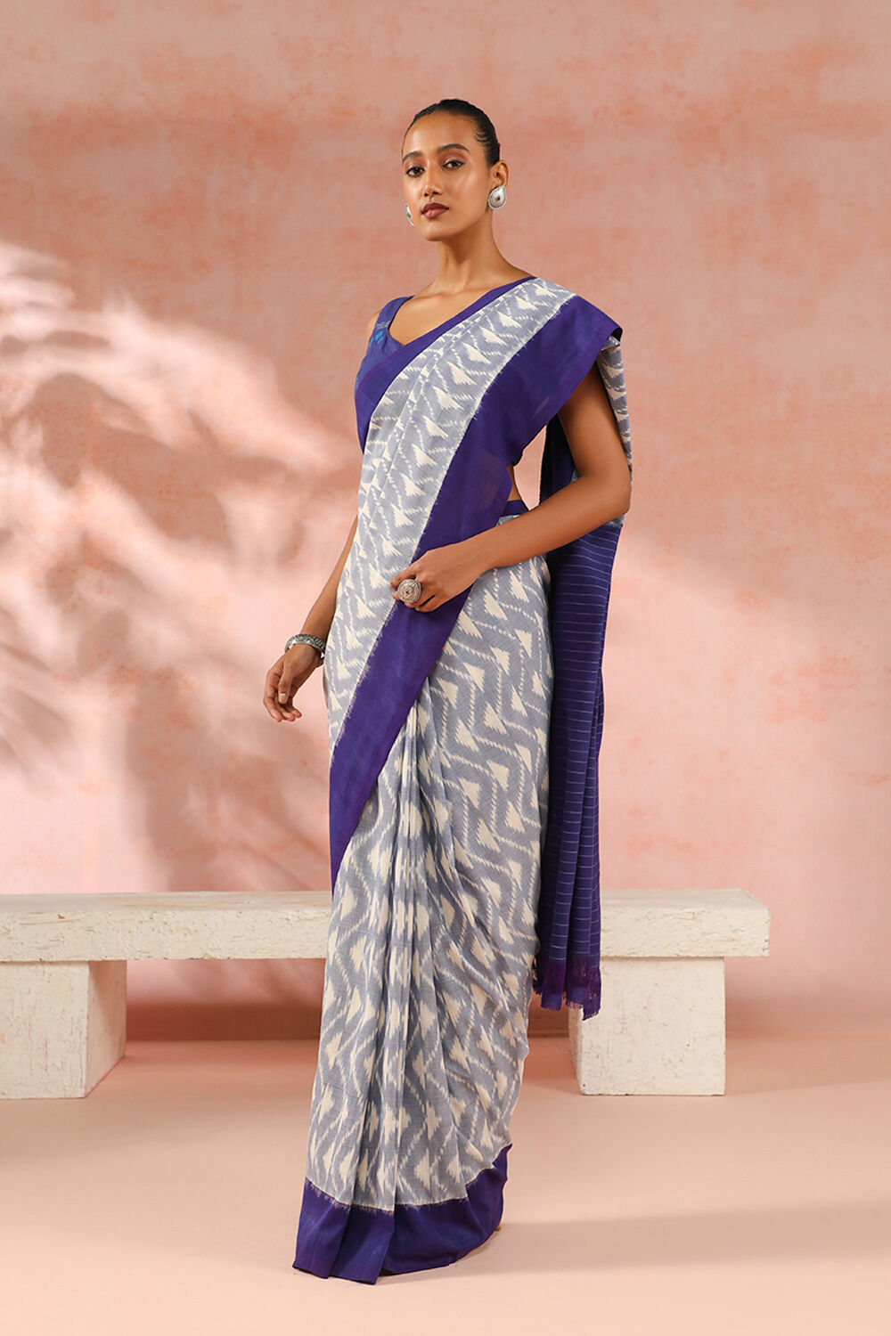 Blue Pure Cotton Pochampalli Ikat Saree image number null