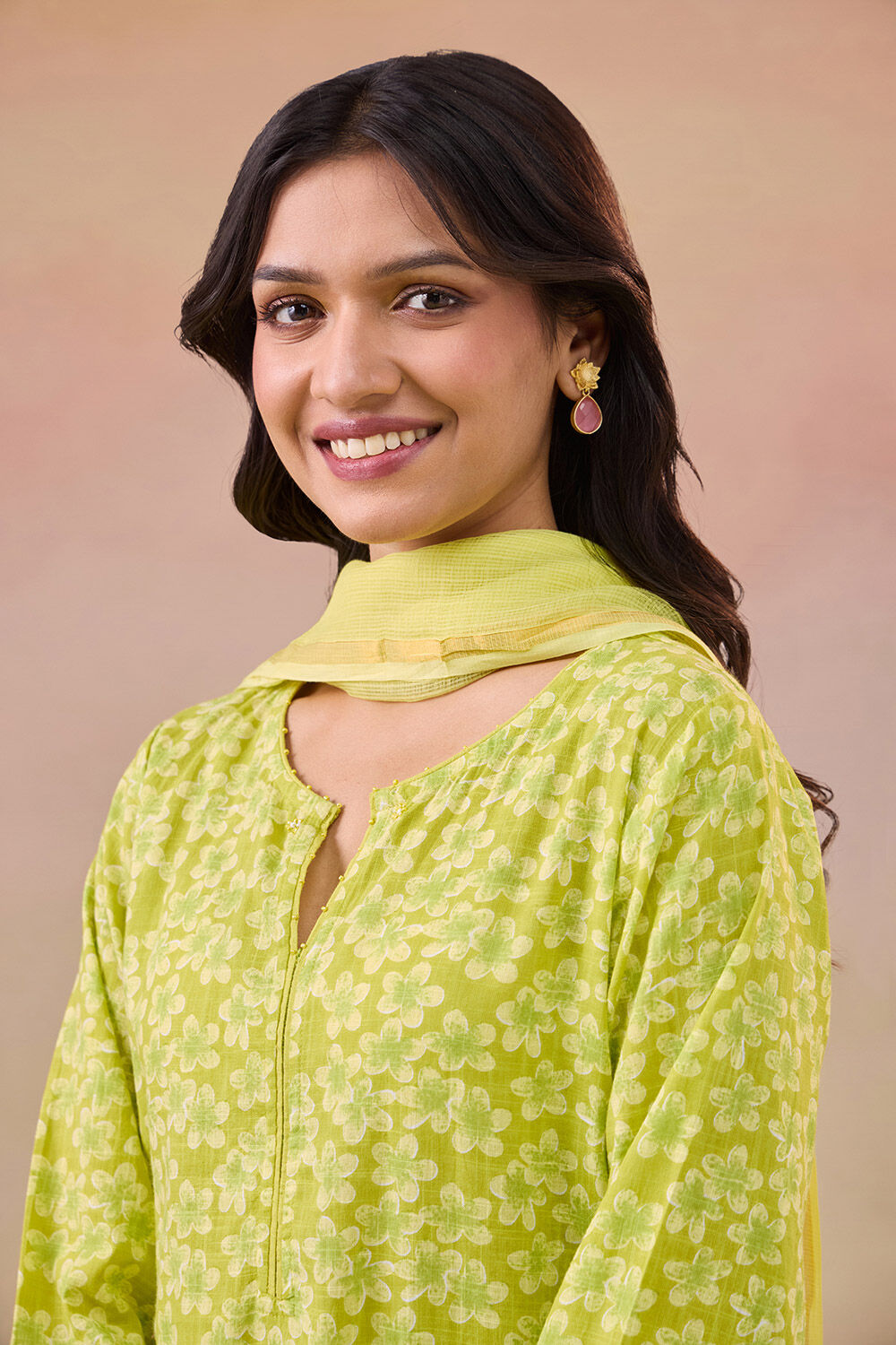 Light Green Screen Printed Pure Cotton Kurta Set image number null