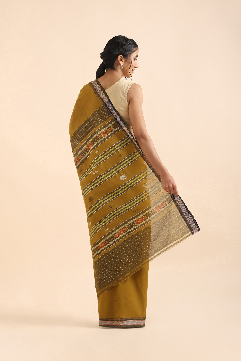 Dark Yellow Pure Cotton Odissa Ikat Saree image number null