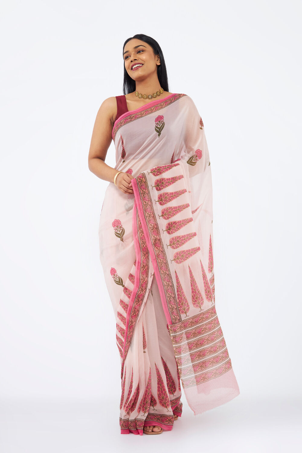 Pink Viscose Organza Printed Saree image number null