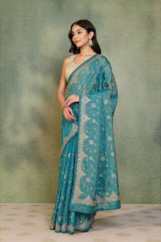 Blue Tissue Lyocell Linen Embroidered Saree thumbnail image number null