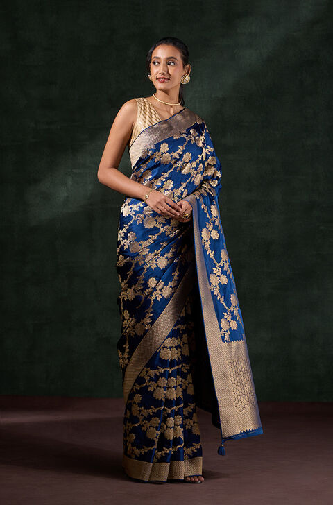 Blue Woven Viscose Saree