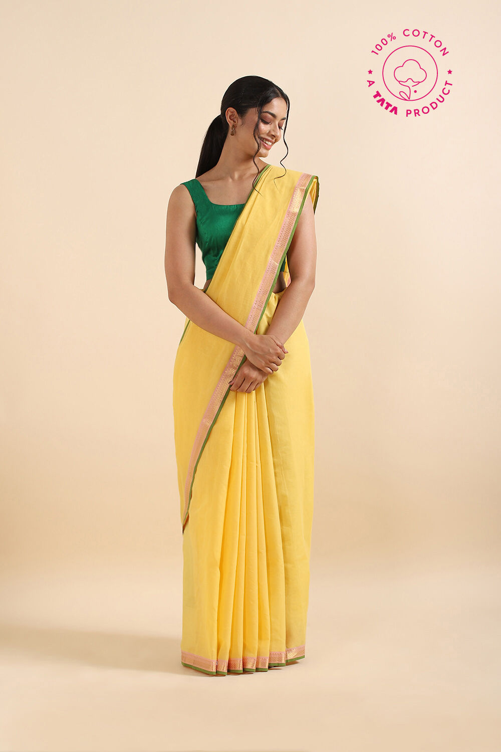 Yellow Pure Cotton South Saree image number null