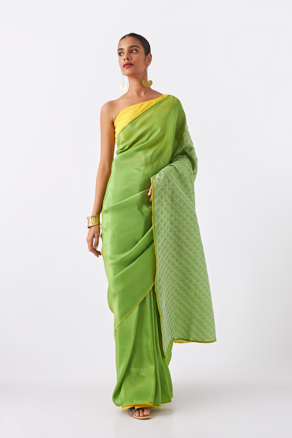 Light Green Pure Organza Tissue Embroidered Saree image number null