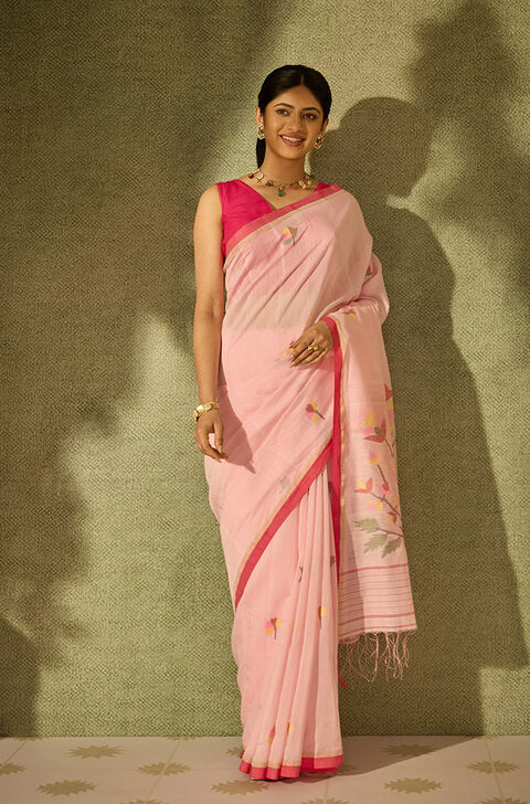 Light Pink Bengal Pure Silk Cotton Jamdani Saree