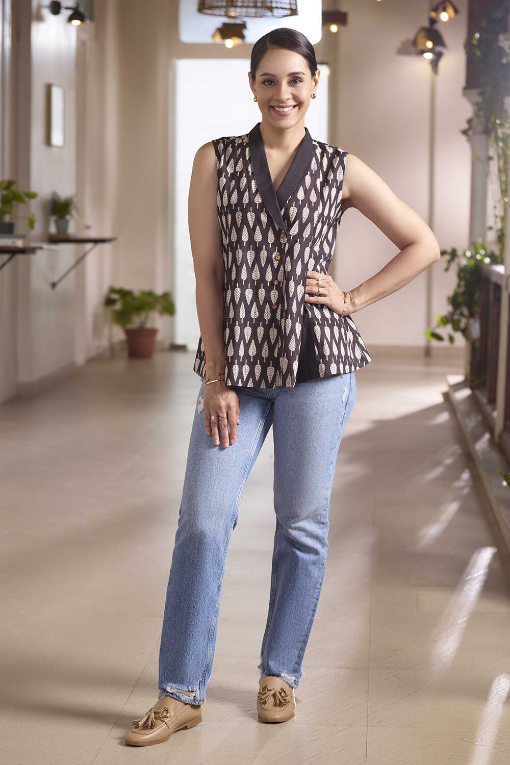 Black Pure Cotton Printed Sanganeri Short Top image number null