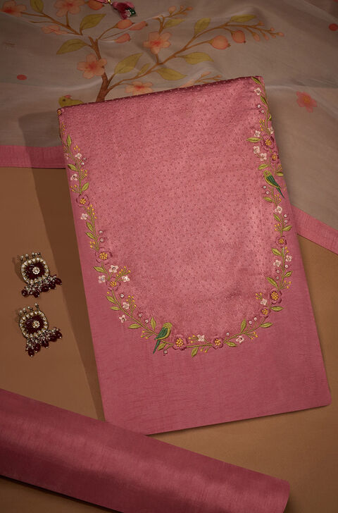 Pink Pure Viscose Embroidered Unstitched Suit Set