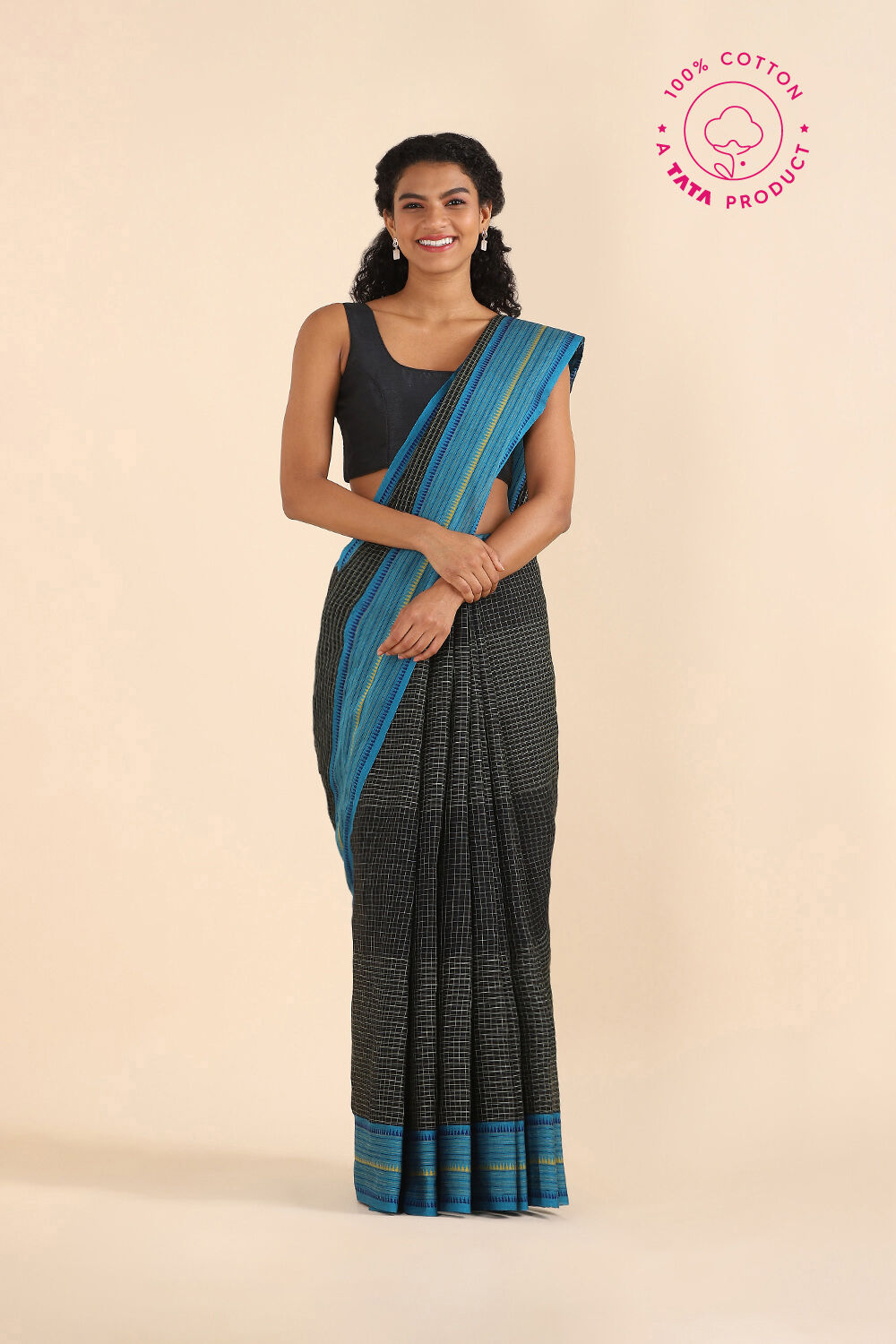 Black Pure Cotton Naranyanpet Saree image number null