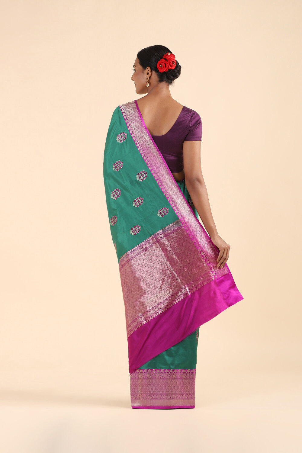 Dark Green Pure Silk Banarasi Saree image number null