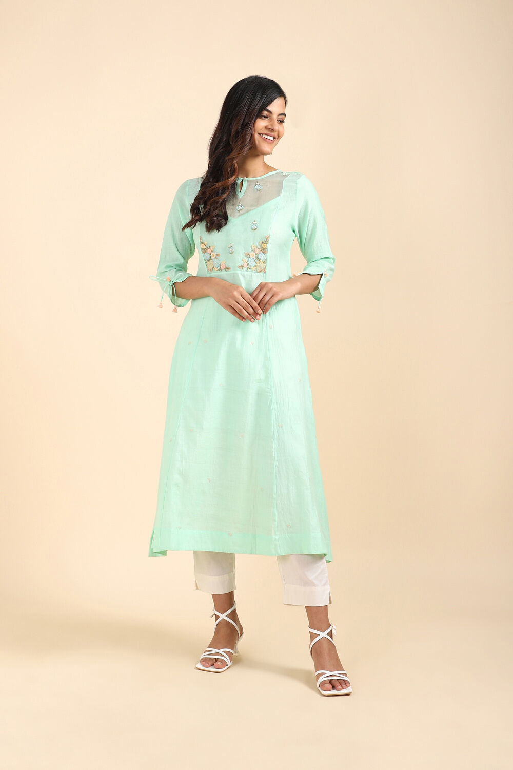 Light Green Silk cotton Jamdani Kurta image number null