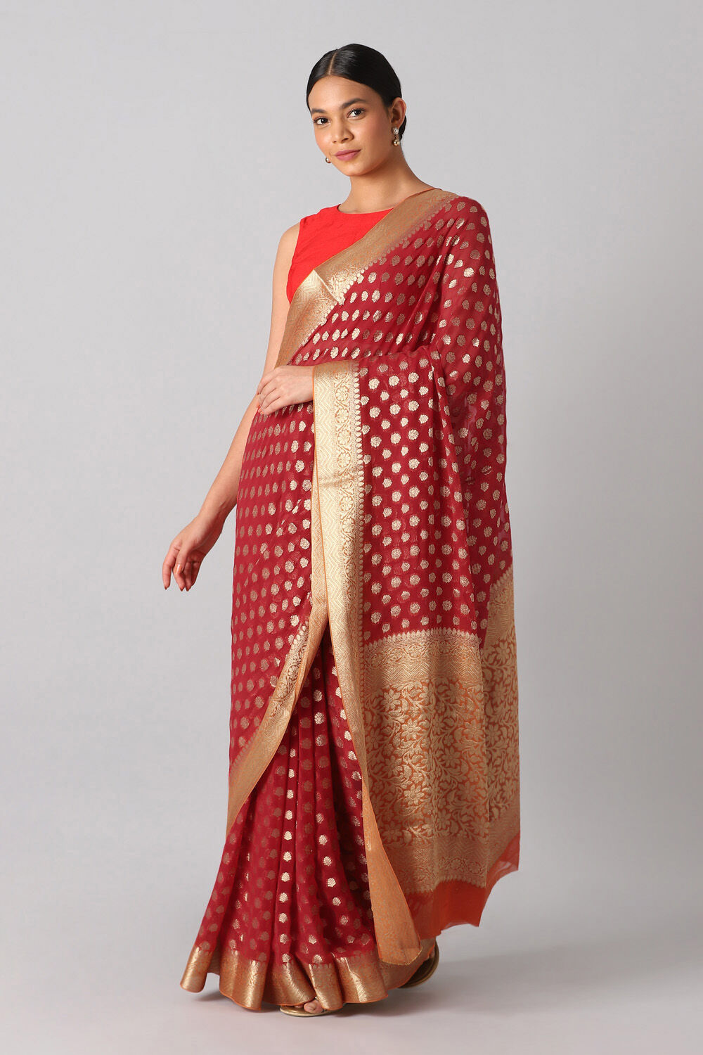 Red Viscose Pure Georgette Banarasi Saree image number null