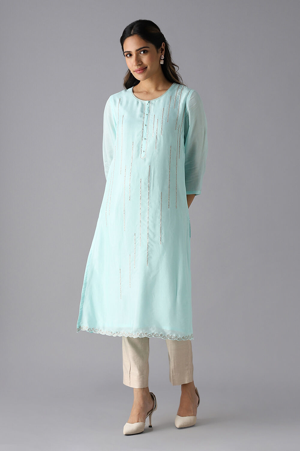 Light Blue Viscose Embroidered Kurta image number null