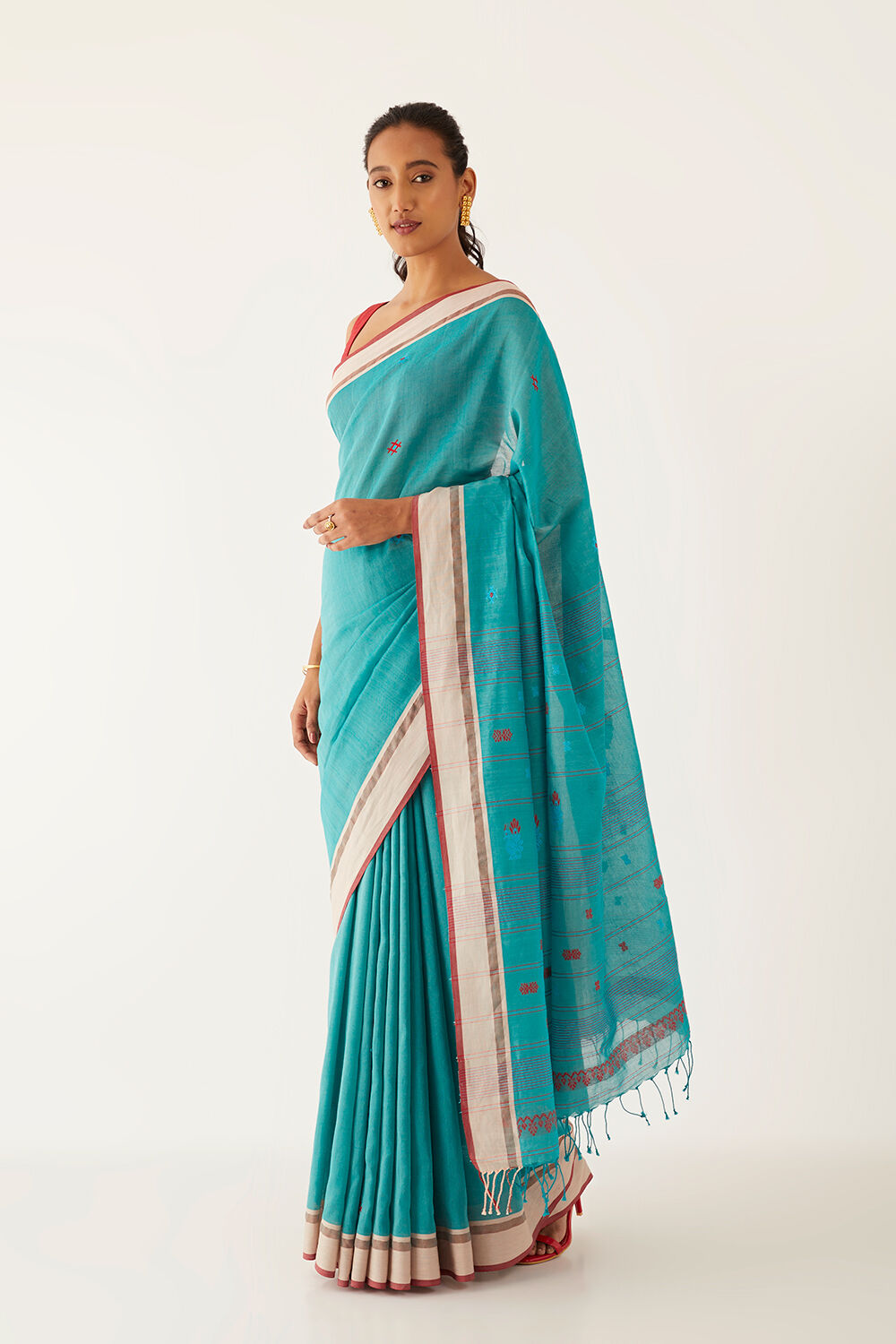 Green Pure Cotton Woven Bengali Saree image number null