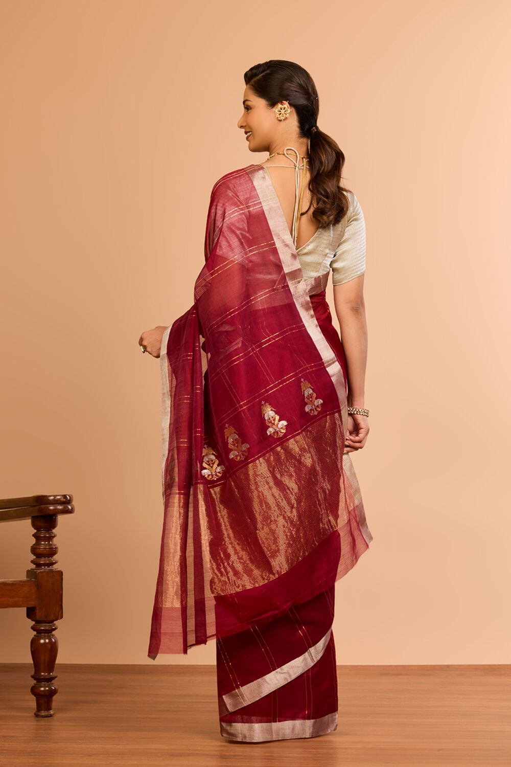 Red Silk Cotton Chanderi Eknaliya Saree image number null
