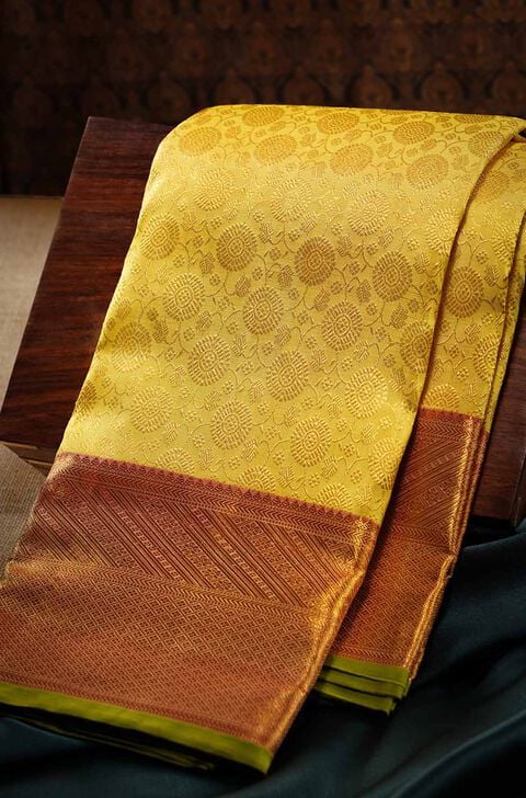 Light Yellow Pure Silk Woven Kanjivaram Saree