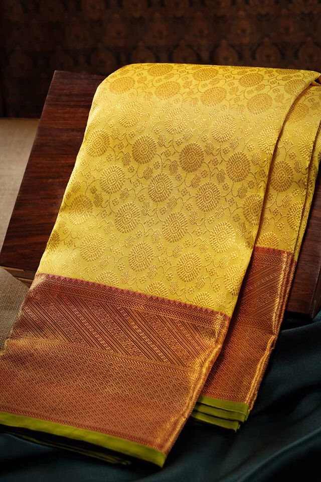 Light Yellow Pure Silk Woven Kanjivaram Saree