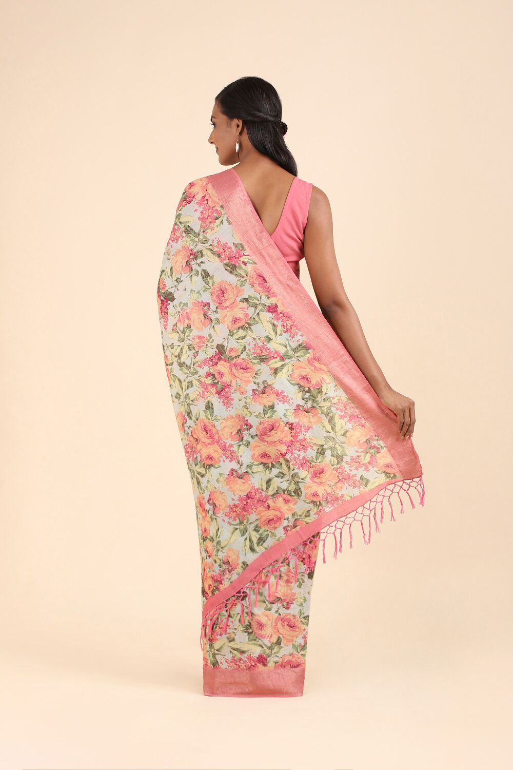 Pink Pure Tussar Digital Printed Saree image number null
