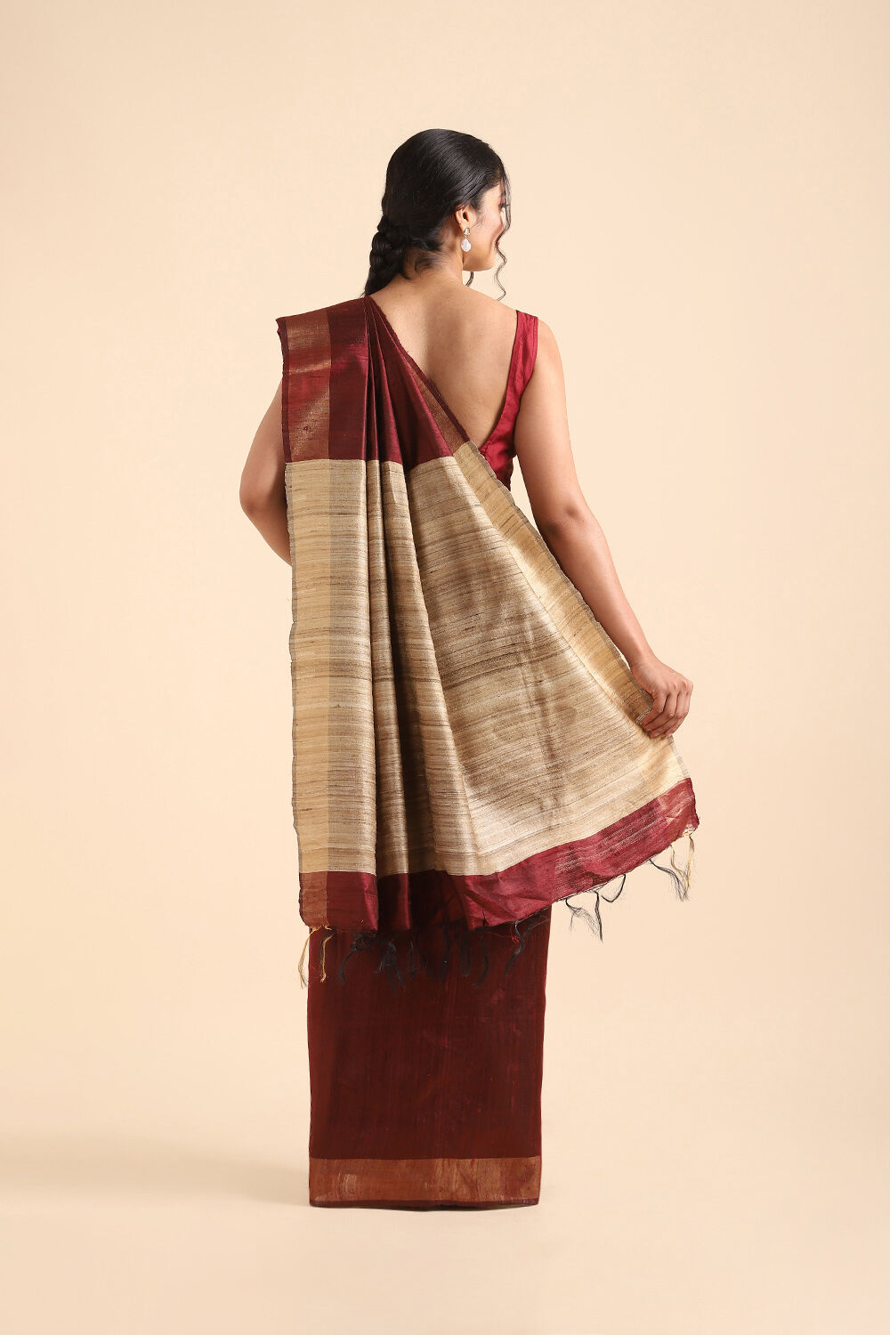 Dark Red Pure Tussar Silk Bhagalpuri Saree image number null