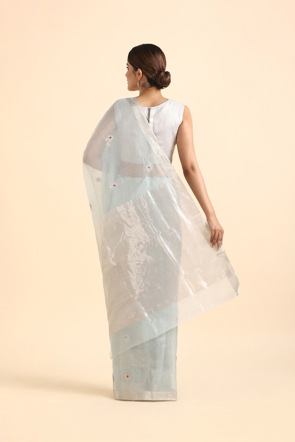 Light Blue Pure Silk Cotton Chanderi Saree image number null