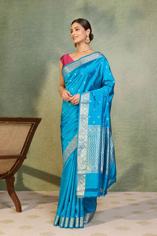 Blue Silk Viscose Cutwork Banaras  Saree thumbnail image number null