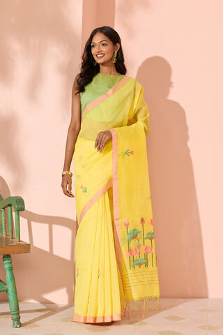 Yellow Jamdani Pure Silk Cotton Bengal Saree thumbnail image number null