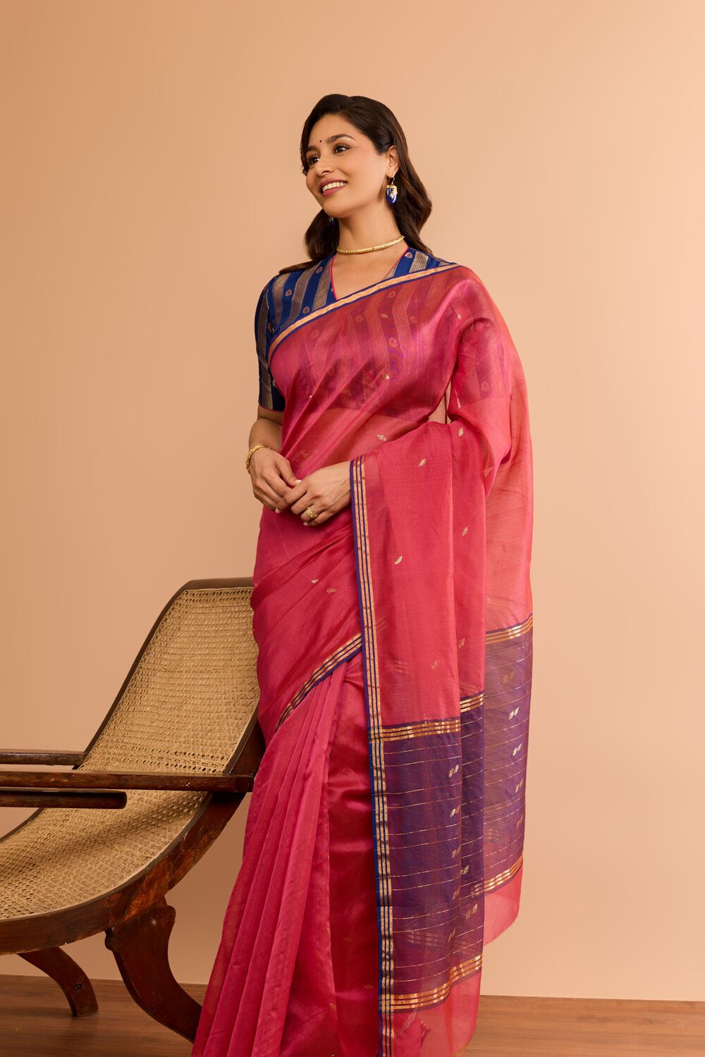 Pink Woven Pure Silk Cotton Chanderi Saree image number null