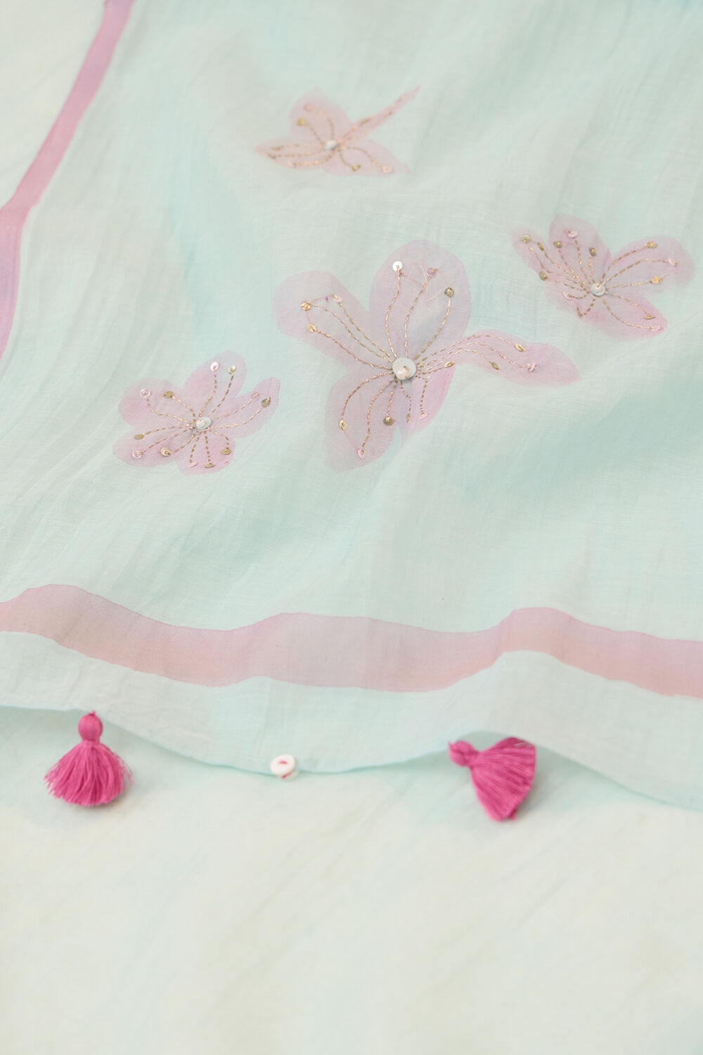Light Blue Bengal Pure Silk Cotton Hand Painted Embroidered Saree image number null