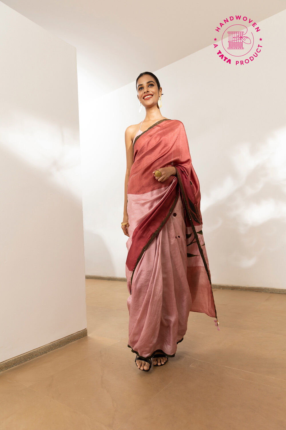 Light Pink Pure Silk Hand Painted Saree image number null