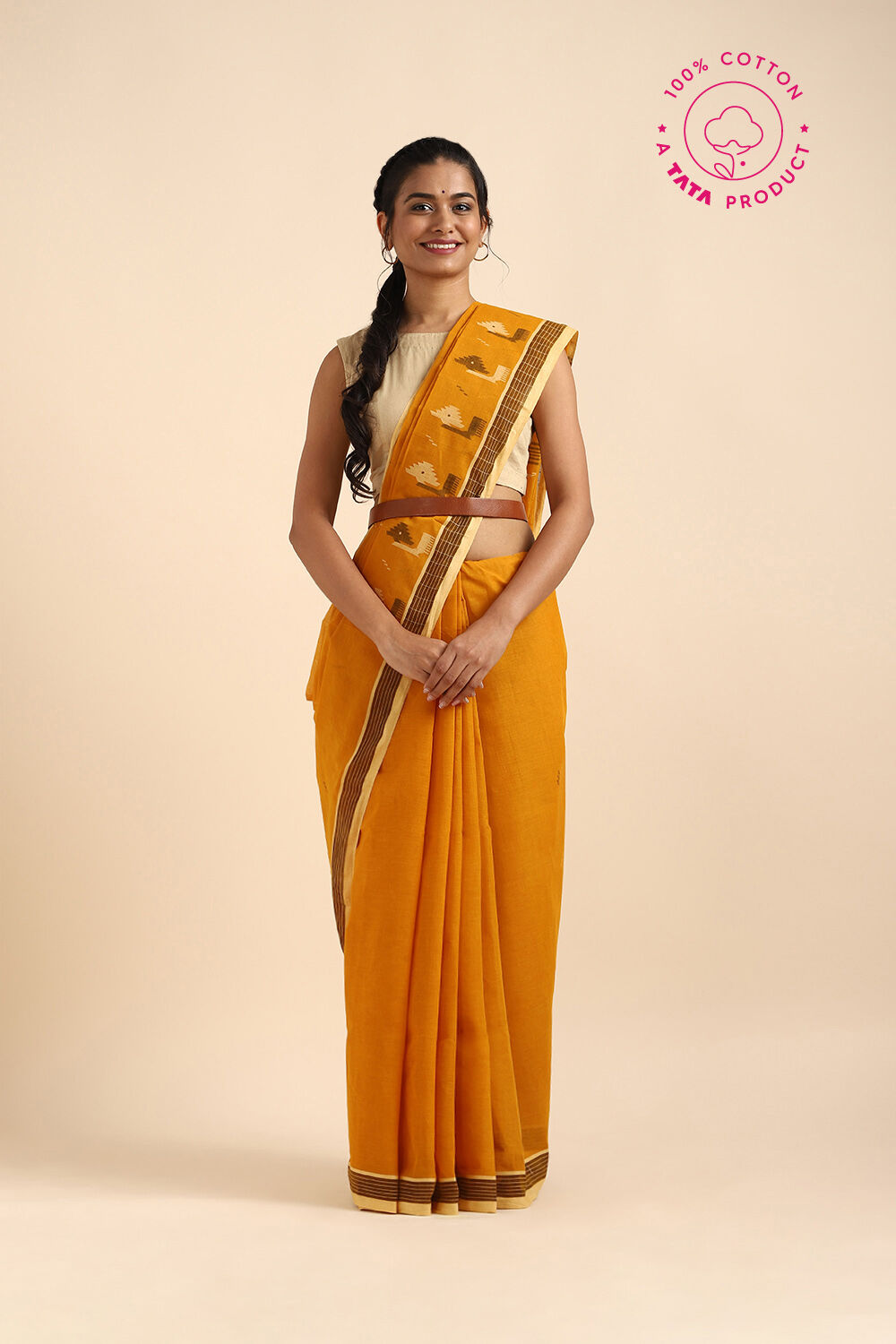 Orange Pure Cotton Bengal Saree image number null