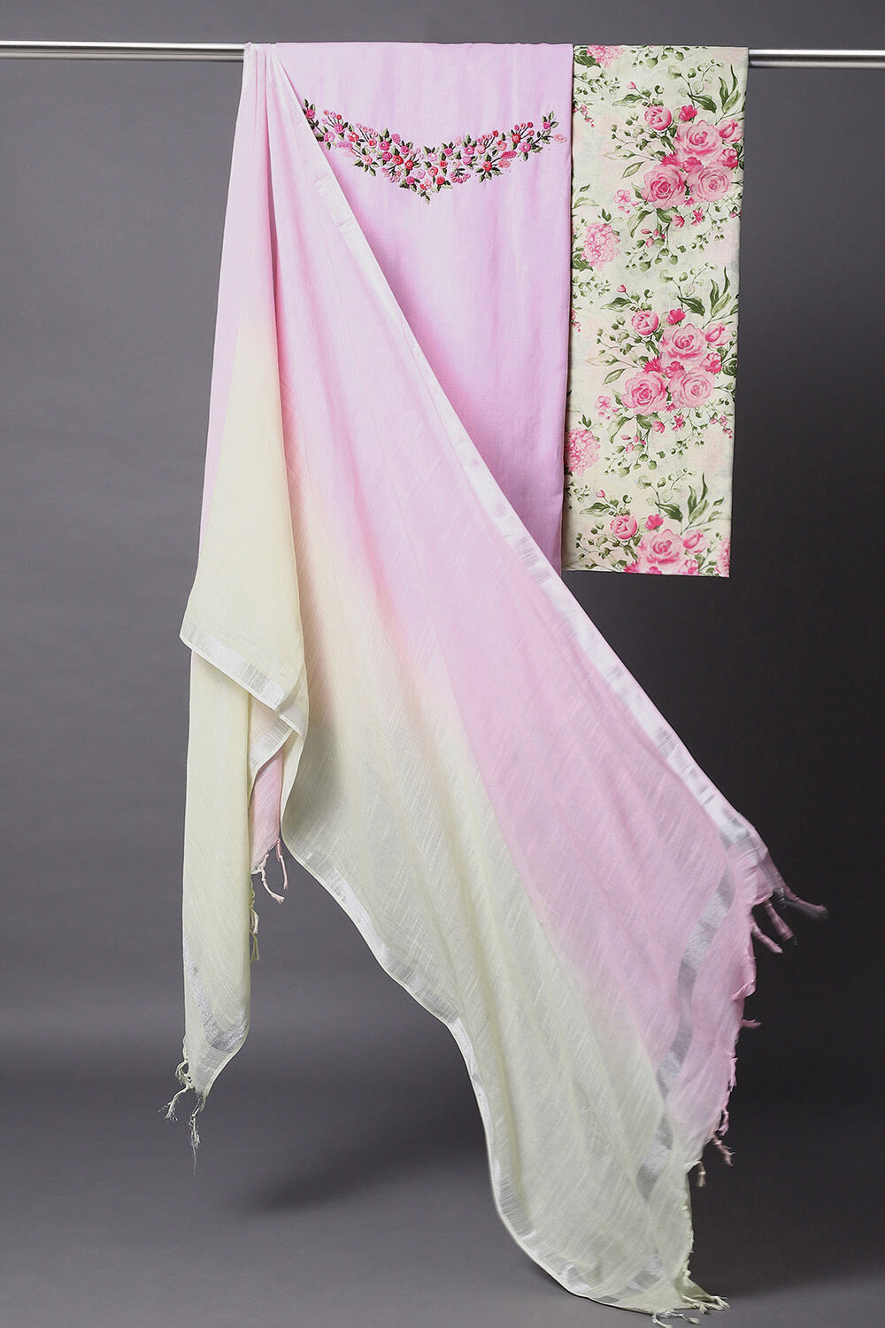 Light Pink Cotton Embroidered Unstitched Suit Set image number null