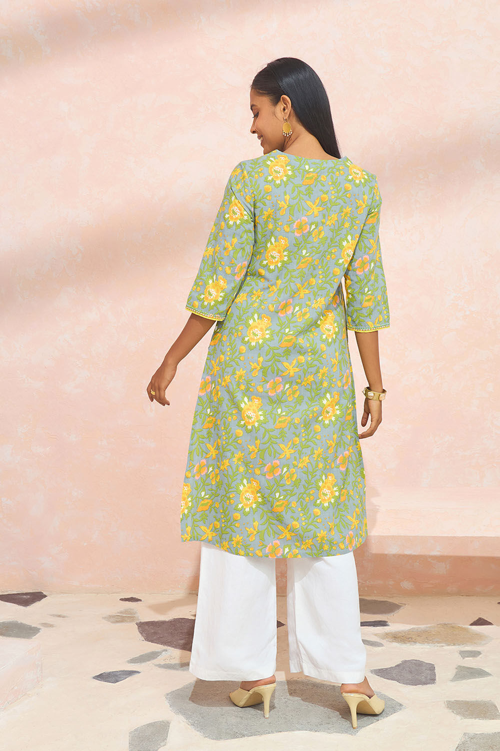 Light Green Screen Printed Pure Cotton Kurta image number null