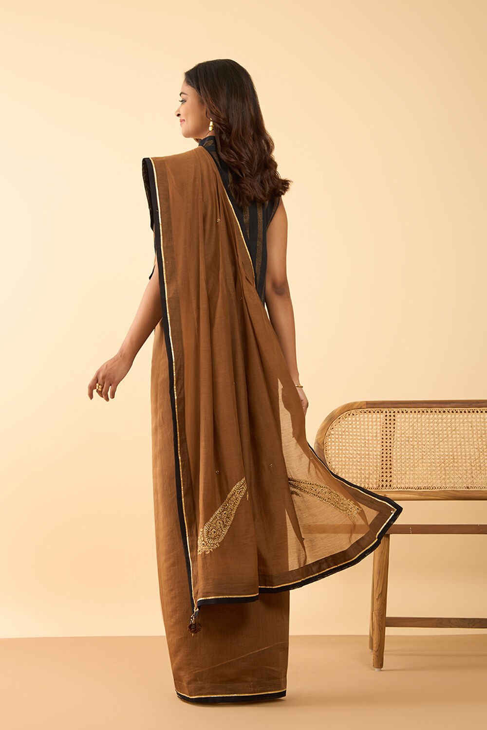 Brown Pure Silk Cotton Embroidery Saree image number null
