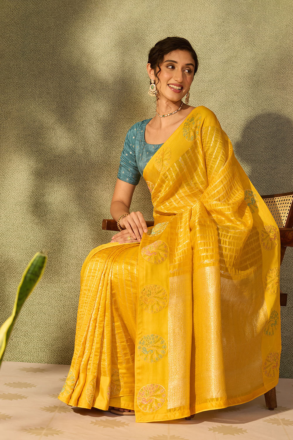 Yellow Pure Viscose Woven Saree image number null