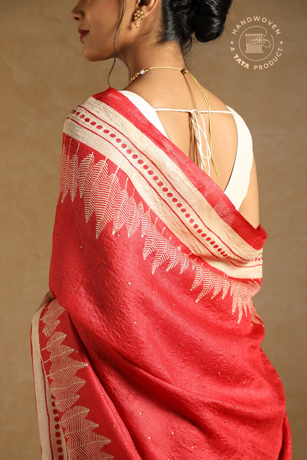Red Pure Tussar Silk Block Printed Saree image number null